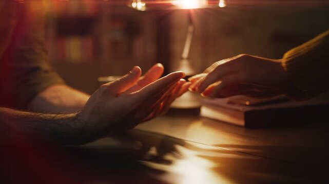 Close-up of young woman letting go of boyfriend's hands during breakup