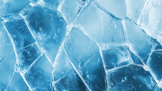 Close-up of cracked blue ice with intricate textures and transparent layers, showcasing the natural beauty of frozen water.