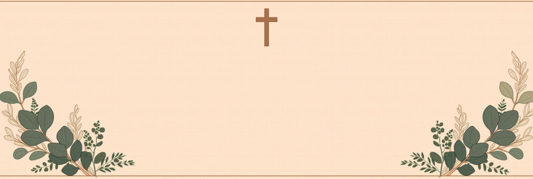 Frame with a cross and ornate religious frames and ethnic decorative leaves. Perfect for Easter cards, Christmas cards, and baptism cards.