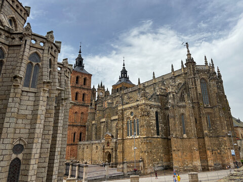 Historic Astorga Cathedral in Leon Province, Spain. Gothic architecture, impressive facade and one of the city&rsquo;s most important religious landmarks