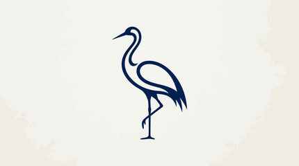 Obraz premium Elegant Navy Blue Crane Silhouette on Textured Beige Background, Minimalist Wildlife Art, Zen, Nature, Simplicity