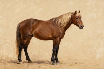 Fototapeta premium Painting of a Chestnut Horse with Golden Mane