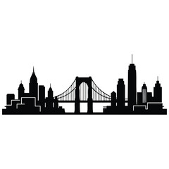 Fototapeta premium City skyline silhouette with bridge, urban landscape, city silhouette, vector illustration.