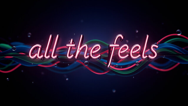 All the feels neon typography with emotional abstract waves digital art