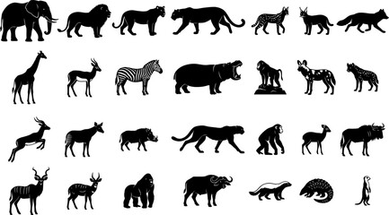 Black silhouette collection of wild African safari animals © MstSume
