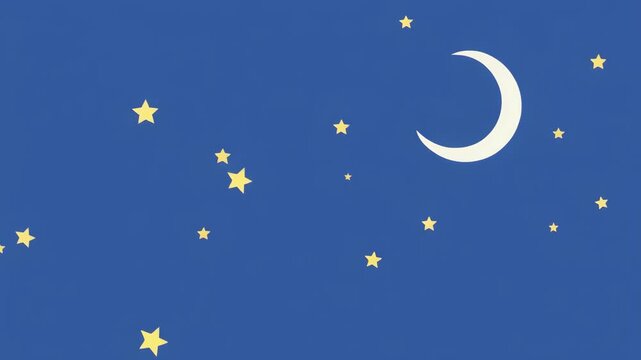Animated night sky with crescent moons and twinkling stars in a seamless loop