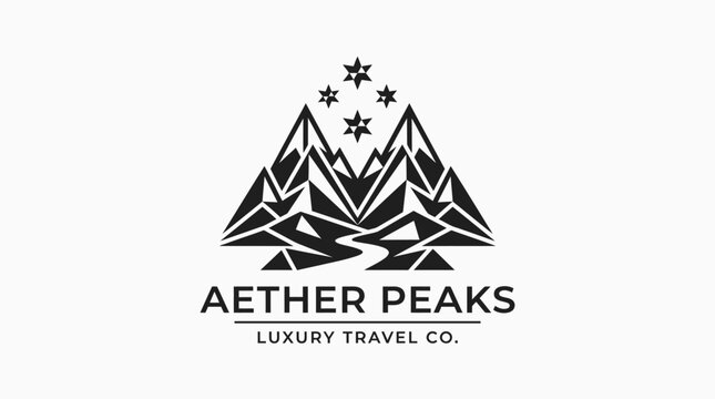 Mountain Peaks Logo with Stars and River - Aether Peaks Luxury Travel Co. Branding