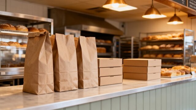 Local small business scene featuring paper bags unbranded boxes bakery inde