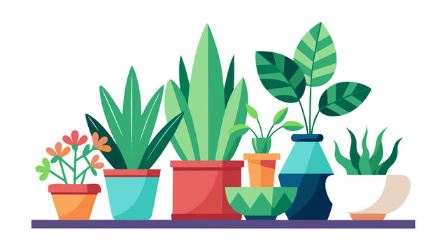 Gardening Tools Set with Potted Plants and Flowers Isolated on White Background, Vector Illustration of Garden Equipment, Green Leaves and Nature Growth Concept