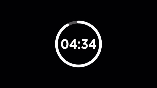 Five minutes countdown timer in one minute, 5 minute timer countdown animation, 5 minute countdown on a transparent background.