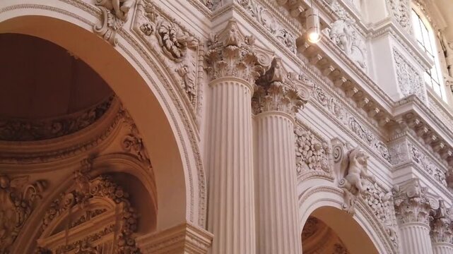 The beauty and grandeur of the Classical Baroque interior architecture within a church or cathedral. 
