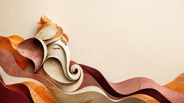 Abstract paper cutout style lord ganesha silhouette with flowing wavy layers in generated using ai