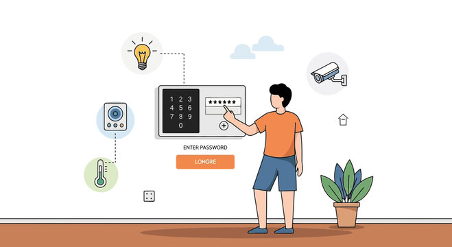 Smart Home Security System Concept: Person entering password on keypad
