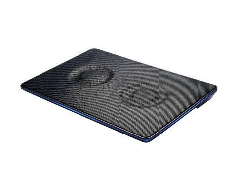 Modern dual coil wireless charging pad with blue LED accent light and textured surface PNG Isolated on transparent background