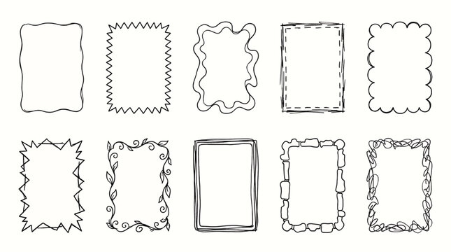 Collection of hand drawn decorative frames and borders for invitations or photo scrapbooking page design