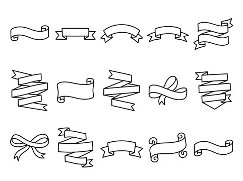 Set of hand drawn ribbon banners and scroll labels for wedding invitations or decorative text headers