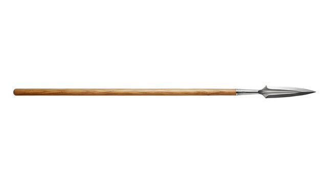 Ancient Spear with Sharp Metal Point and Wooden Shaft PNG Isolated on transparent background