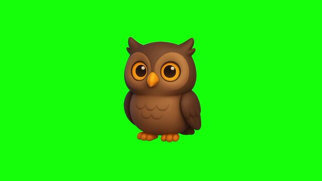 Halloween owl, trick or treat icon sign, isolated on green screen. Vector cartoon animation. Advertisement, illustration idea, party and celebration symbol. Element for video.