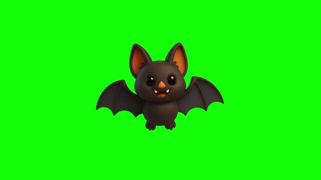 Halloween bat ghost, spooky icon sign, isolated on green screen. Animated bats scary and cute cartoon. Advertisement, illustration idea, party and celebration symbol. Element for video.