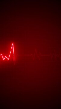 Crimson medical pulse animation neon heart rhythm line, digital grid dramatic depth. clinic health reports, patient care visuals, cardiac content, medical intros, emergency motion graphics, alerts.