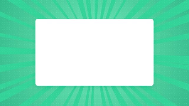 White rectangular frame on green sunburst background with halftone pattern