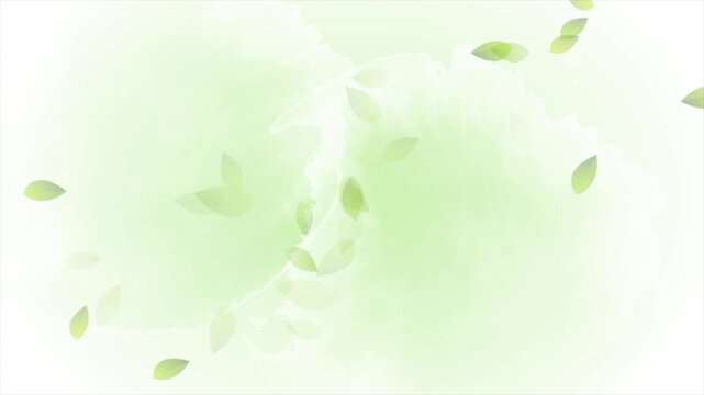 Summer background with flying green leaves on white grunge watercolor backdrop . Seasonal motion design. Video animation Ultra HD 4K 3840x2160