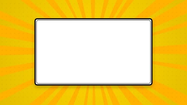 Comic book style background with white frame and yellow sunburst rays pop art