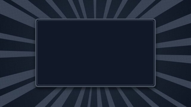 Dark blue rectangular frame on a rotating sunburst pop art style background