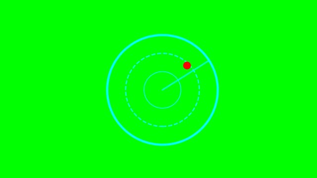 Digital radar screen with a red dot on a bright green background, representing detection or tracking.