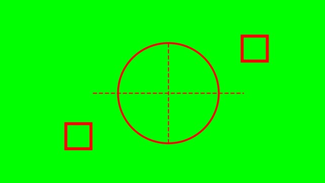 Green screen background with a circle and two squares, representing a graphic element or overlay.
