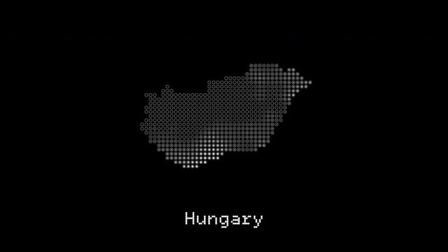 Hungary country map animation with moving dots on a black background