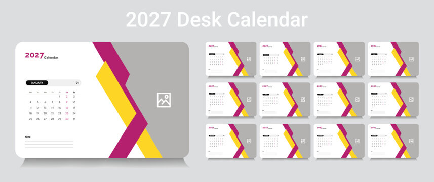 Customizable desk calendar 2026 template, corporate desk calendar schedule 2027 monthly 12-page planner layout, editable vector eps 10 file format