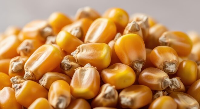 Close up of fresh yellow corn kernels in a pile.