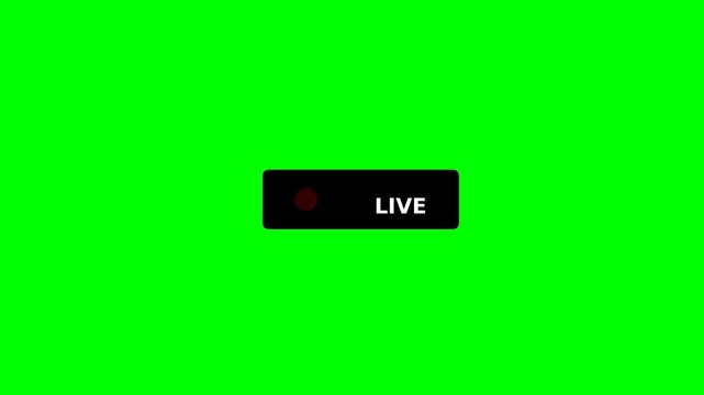 A red and black 'LIVE' button with a red recording indicator on a green screen background.