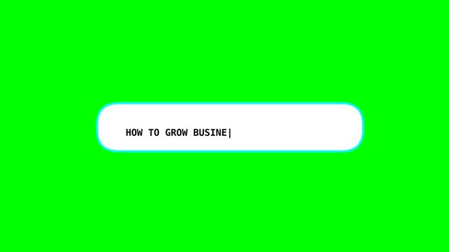Search bar with text 'How to grow business' on a green screen background, representing online search and business growth strategies.