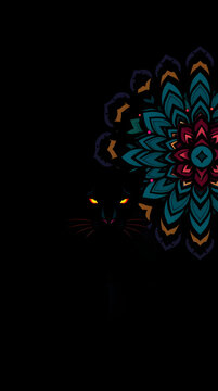 Mystic Black Panther Mandala Dark AMOLED Phone Wallpaper | Luxury Neon Floral Art