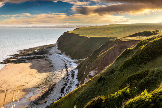 Sunset Coastal Landscape at South Landing Beach in Flamborough, England, UK