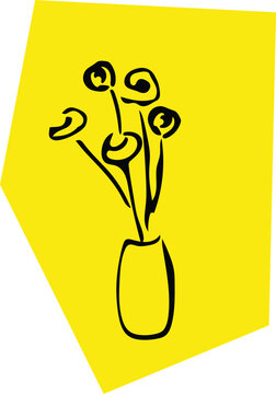 Vase with flowers sticker, doodle floral vase, outline vector illustration
