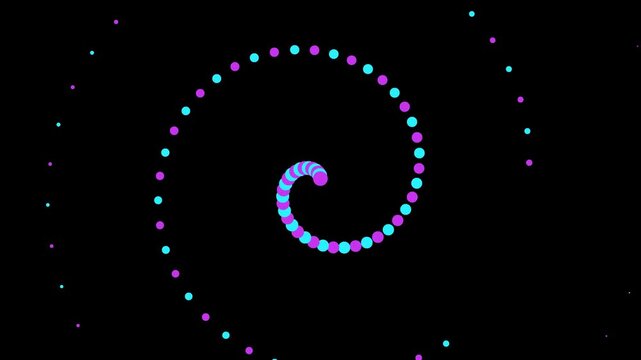Abstract spiral of glowing dots in shades of blue and purple on a black background, creating a hypnotic effect.