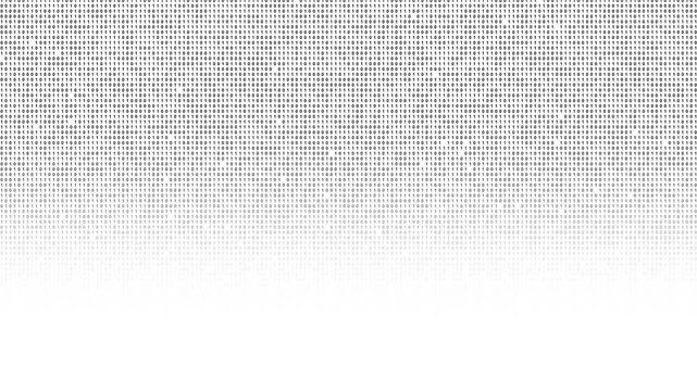 Binary code digits fading into white space, clean matrix rows, digital texture. programming , cyber security intros, software tutorials, data overlays, coding screens, technology explainers, apps.