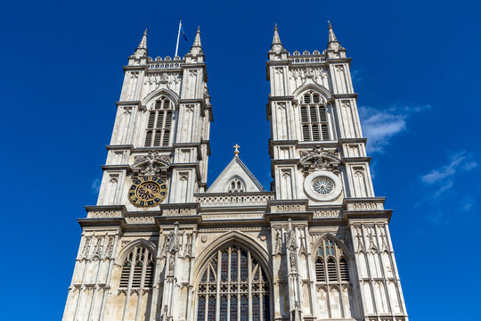 Westminster Abbey Gothic West Front Towers in London, England, UK