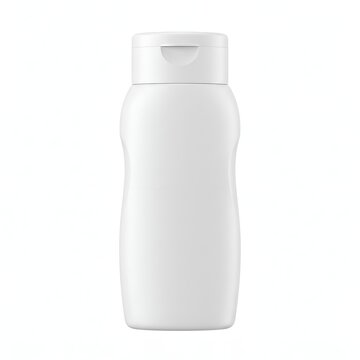 Empty white plastic shampoo bottle mockup with pump dispenser isolated on white