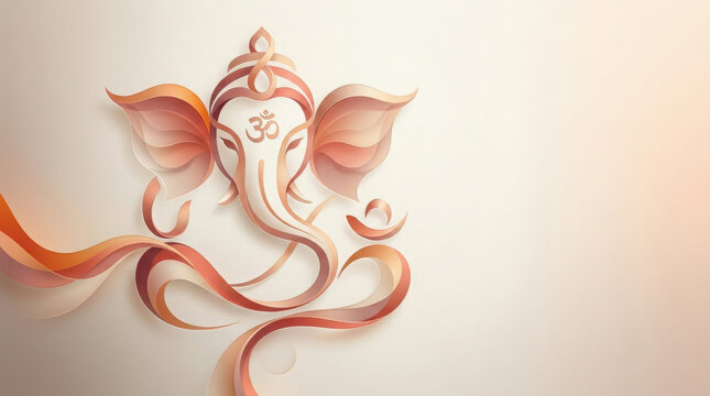 Stylized ganesha with om symbol in soft peach and orange tones on light generated using ai