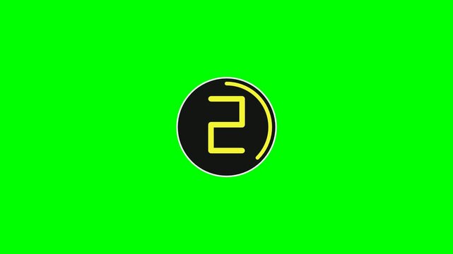 A stylized number 2 icon with a yellow outline on a black circle, set against a vibrant green screen background.
