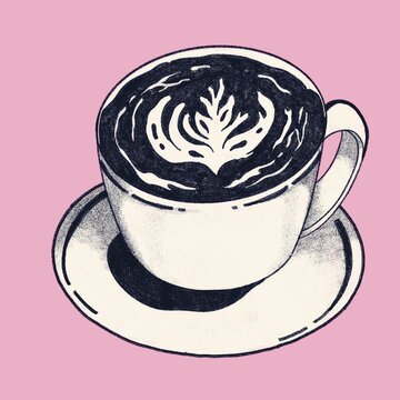 Illustraton cryon latte cup of coffe pink
