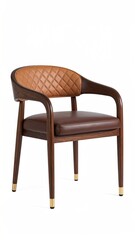 Obraz premium Elegant armchair with quilted brown leather and dark wood
