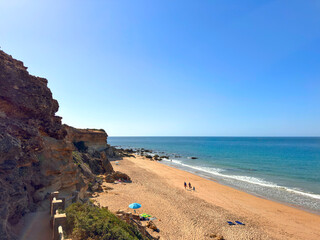 view of the Cala Del Tío Juan Medina from the cliffs between Conil de la Frontera and Roche, Costa de la Luz, Andalusia, Spain © keBu.Medien