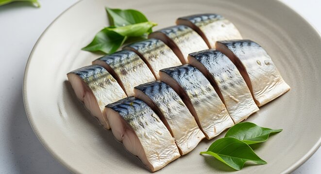 Sashimi style grilled mackerel fillets served.