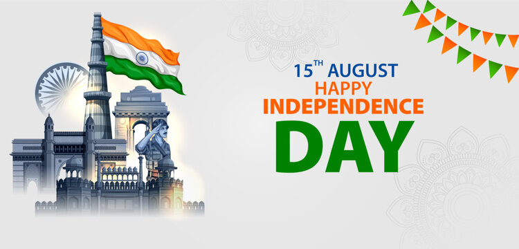 India Independence Day Skyline Banner with Ashoka Chakra Vector