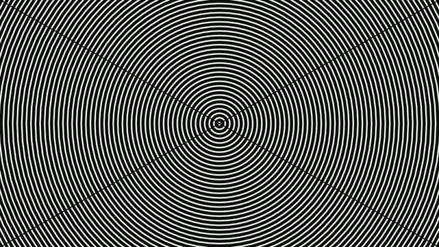 Concentric circles create a hypnotic optical illusion with a black and white pattern.